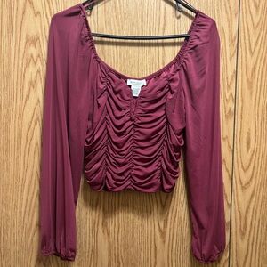 Kirious Los Angeles Ruched Crop Top Long Sleeve Burgundy Size XL